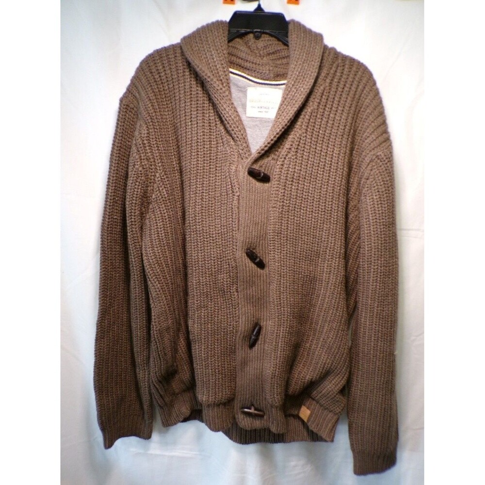 Weatherproof Vintage Men's XL Brown Shawl Collar Cardigan Sweater Knit